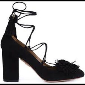 Aquazurra black suede lace up pumps